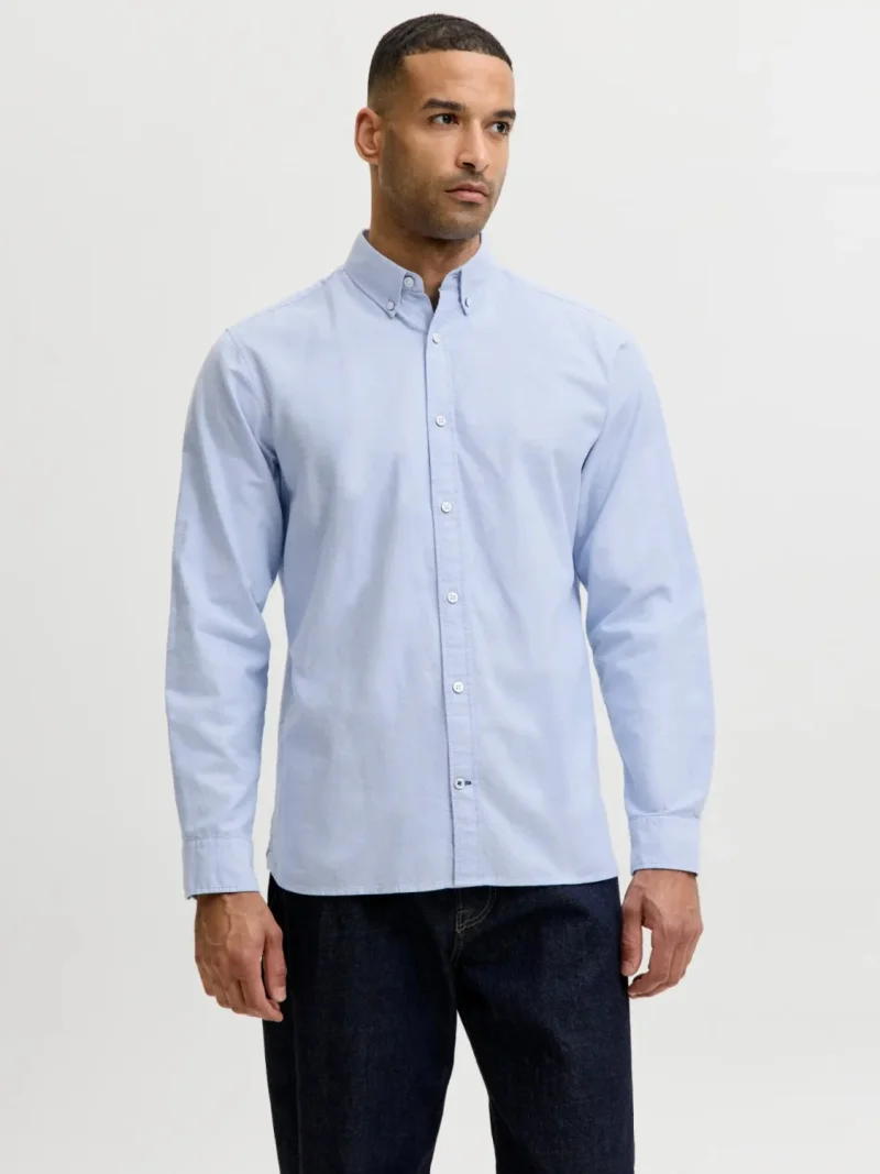 Jack & Jones Camasa barbati, din bumbac, Regular fit, JJOXFORD, Albastru (SELECTATI MARIMEA: S)