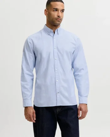 Jack & Jones Camasa barbati, din bumbac, Regular fit, JJOXFORD, Albastru (SELECTATI MARIMEA: S)