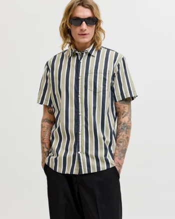 Jack & Jones Camasa barbati din bumbac cu imprimeu in dungi, Regular Fit, JJETHAN, Verde (SELECTATI MARIMEA: L)