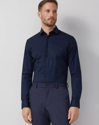 s.Oliver BLACK LABEL, Camasa barbati din amestec de bumbac, cu croiala Tailored fit, Bleumarin inchis (SELECTATI MARIMEA: 38)