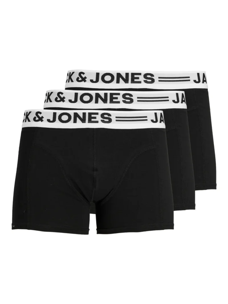 Jack & Jones Underwear barbati Set 3 perechi de boxeri, cu talie medie, SENSE, Negru (SELECTATI MARIMEA: S)