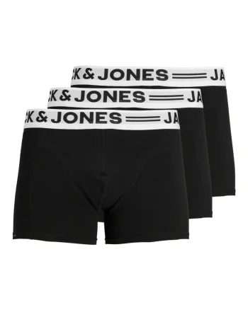 Jack & Jones Underwear barbati Set 3 perechi de boxeri, cu talie medie, SENSE, Negru (SELECTATI MARIMEA: S)