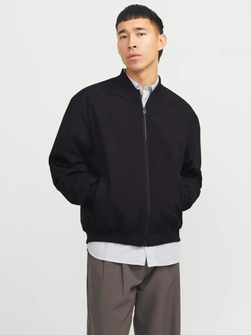 Jack & Jones, Jacheta bomber, barbati, cu buzunare oblice fara fermoar, Negru (SELECTATI MARIMEA: S)