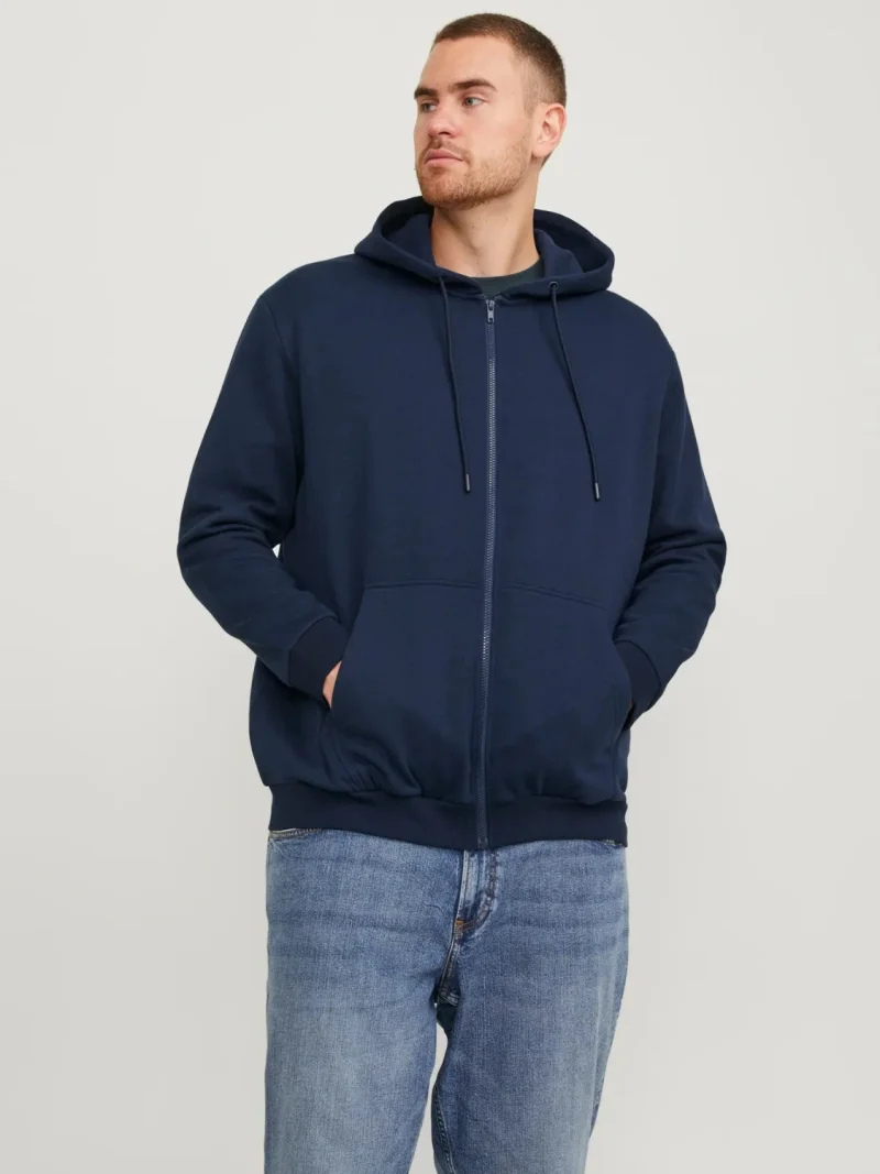 Jack & Jones Plus Hanorac cu fermoar, barbati big sizes, Relaxed Fit, JJEBRADLEY, Bleumarin inchis (SELECTATI MARIMEA: 4XL)