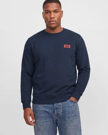 Jack & Jones Plus Bluza barbati big sizes, din amestec de bumbac, JJRUSH, Bleumarin inchis (SELECTATI MARIMEA: 3XL)