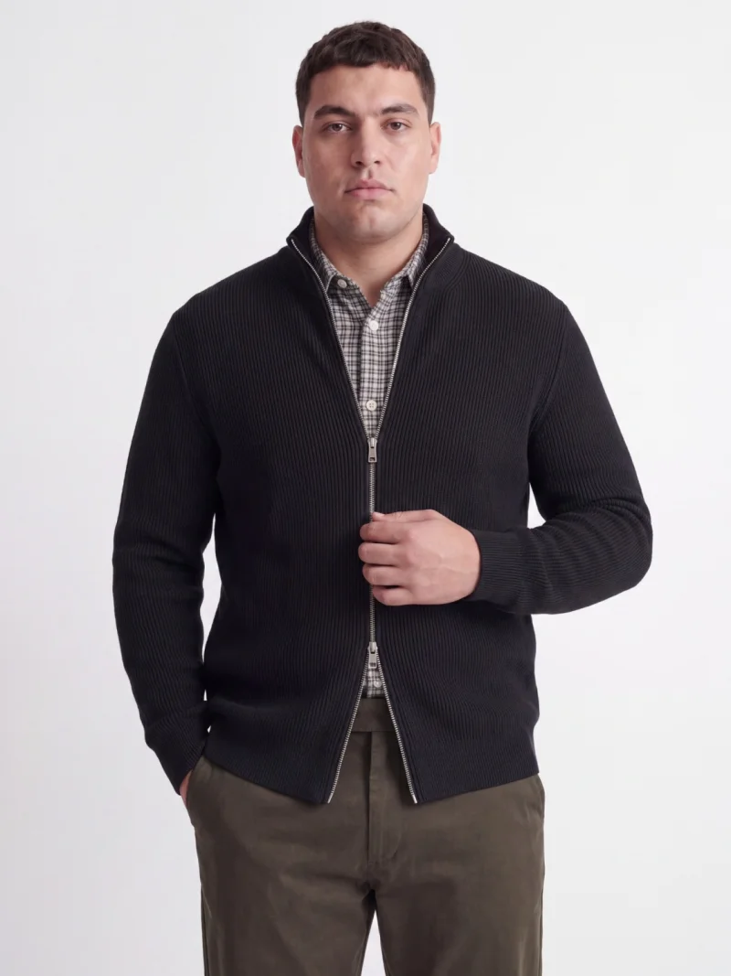 Jack & Jones Plus Cardigan tricotat barbati big sizes cu guler inalt, Regular Fit, JJEPERFECT, Negru (SELECTATI MARIMEA: 3XL)