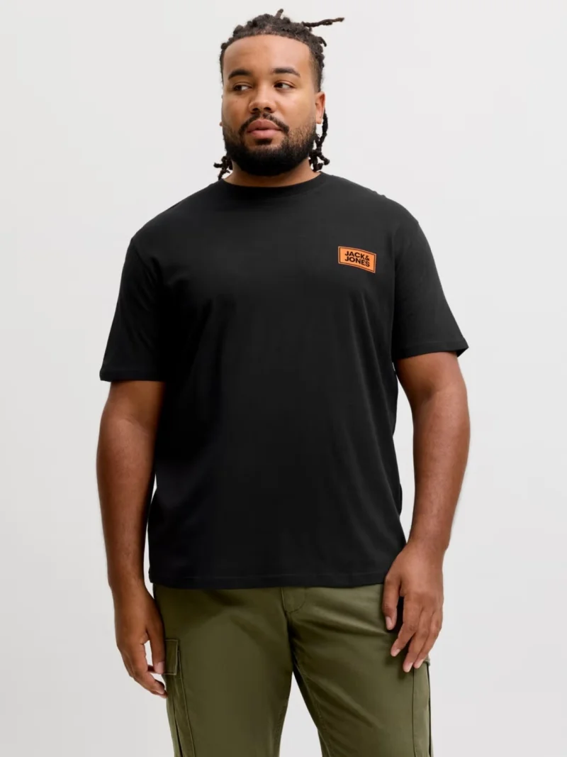 Jack & Jones Plus Tricou barbati big sizes, din bumbac, Regular fit, JJRUSH, Negru (SELECTATI MARIMEA: 4XL)