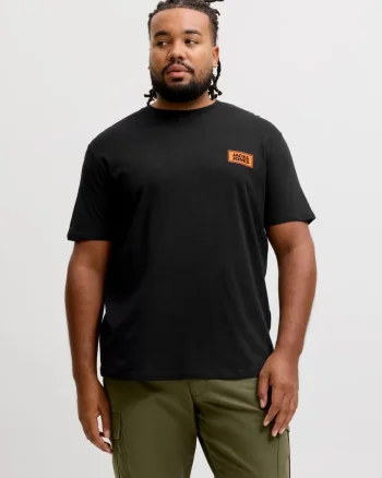 Jack & Jones Plus Tricou barbati big sizes, din bumbac, Regular fit, JJRUSH, Negru (SELECTATI MARIMEA: 4XL)