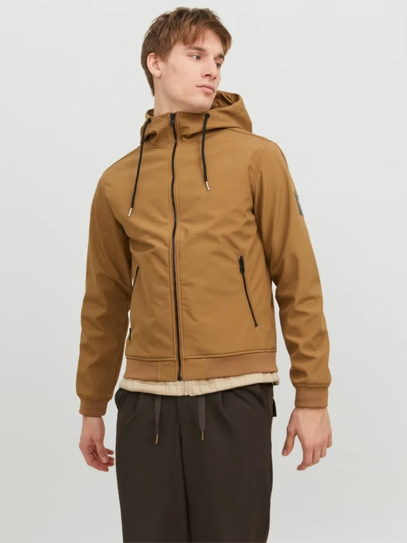 Jack & Jones Jacheta softshell, barbati, cu gluga, Regular fit, JJEBASIC, Maro (SELECTATI MARIMEA: S)