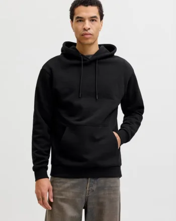 Jack & Jones Hanorac barbati, cu buzunar tip marsupiu, Relaxed Fit, JJEBRADLEY, Negru (SELECTATI MARIMEA: S)