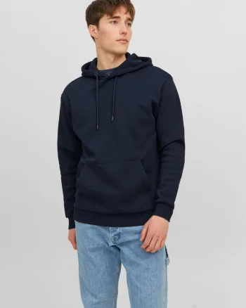 Jack & Jones Hanorac barbati, cu buzunar tip marsupiu, Relaxed Fit, JJEBRADLEY, Bleumarin inchis (SELECTATI MARIMEA: S)