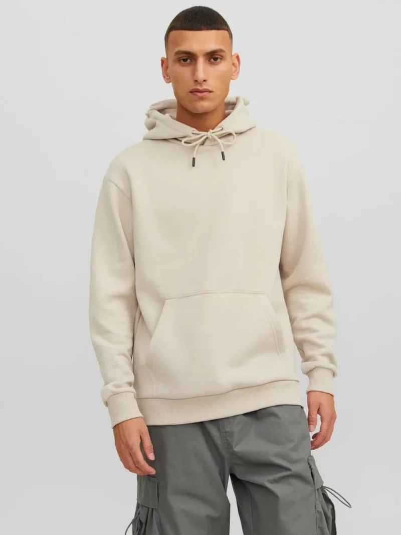 Jack & Jones Hanorac barbati, cu buzunar tip marsupiu, Relaxed Fit, JJEBRADLEY, Bej (SELECTATI MARIMEA: S)
