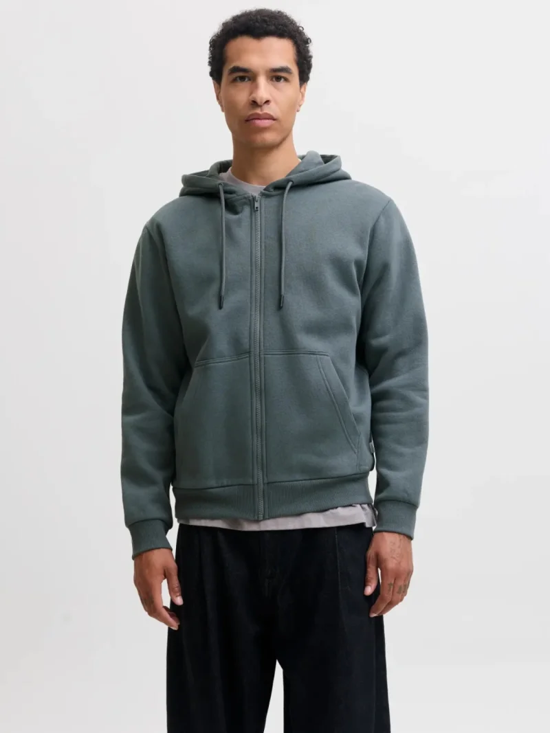 Jack & Jones Hanorac barbati, cu fermoar si gluga, Regular fit, JJEBRADLEY, Gri albastrui (SELECTATI MARIMEA: M)