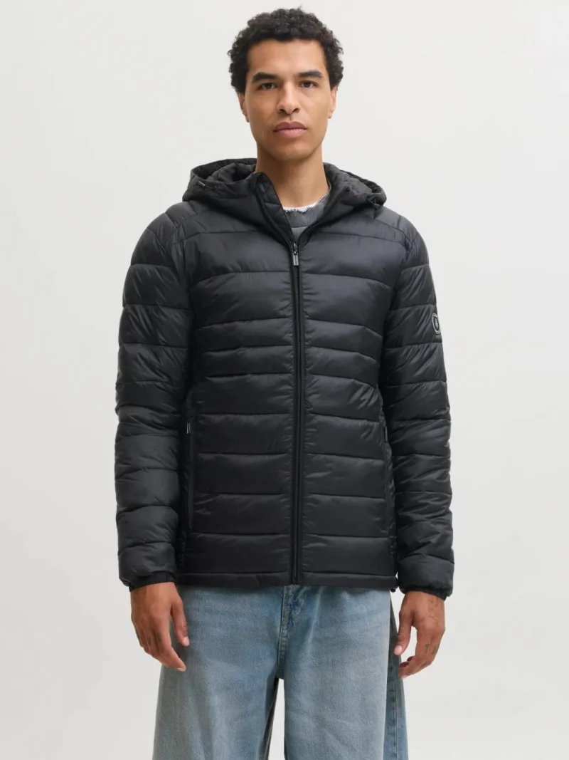 Jack & Jones Jacheta matlasata, barbati, cu gluga, Regular fit, JJEKINGSLEY, Negru (SELECTATI MARIMEA: S)