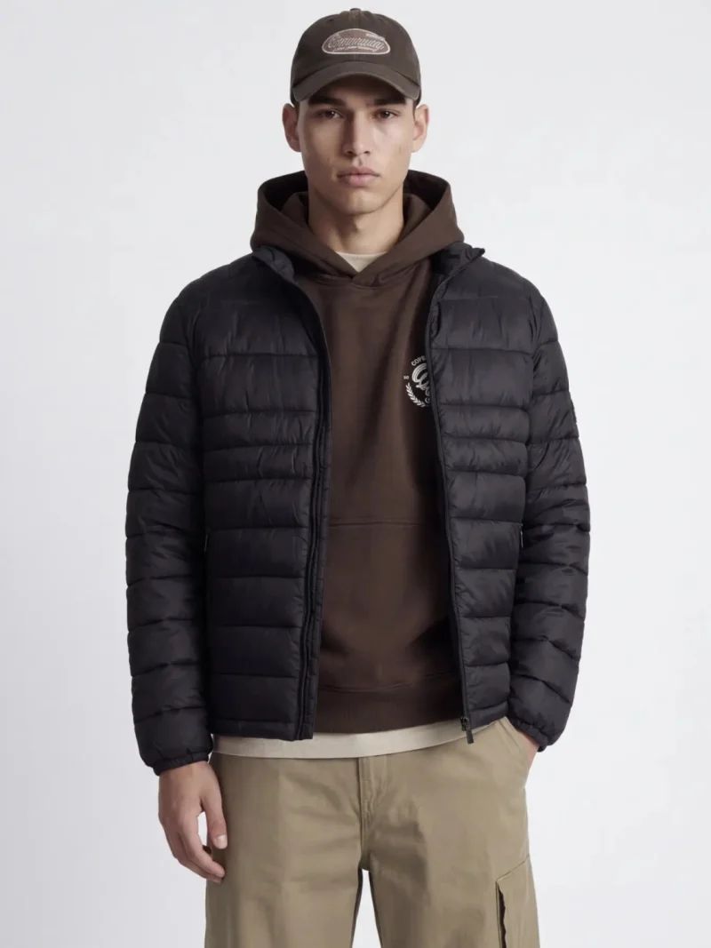 Jack & Jones Jacheta matlasata, barbati, fara gluga, Regular fit, JJEKINGSLEY, Negru (SELECTATI MARIMEA: S)