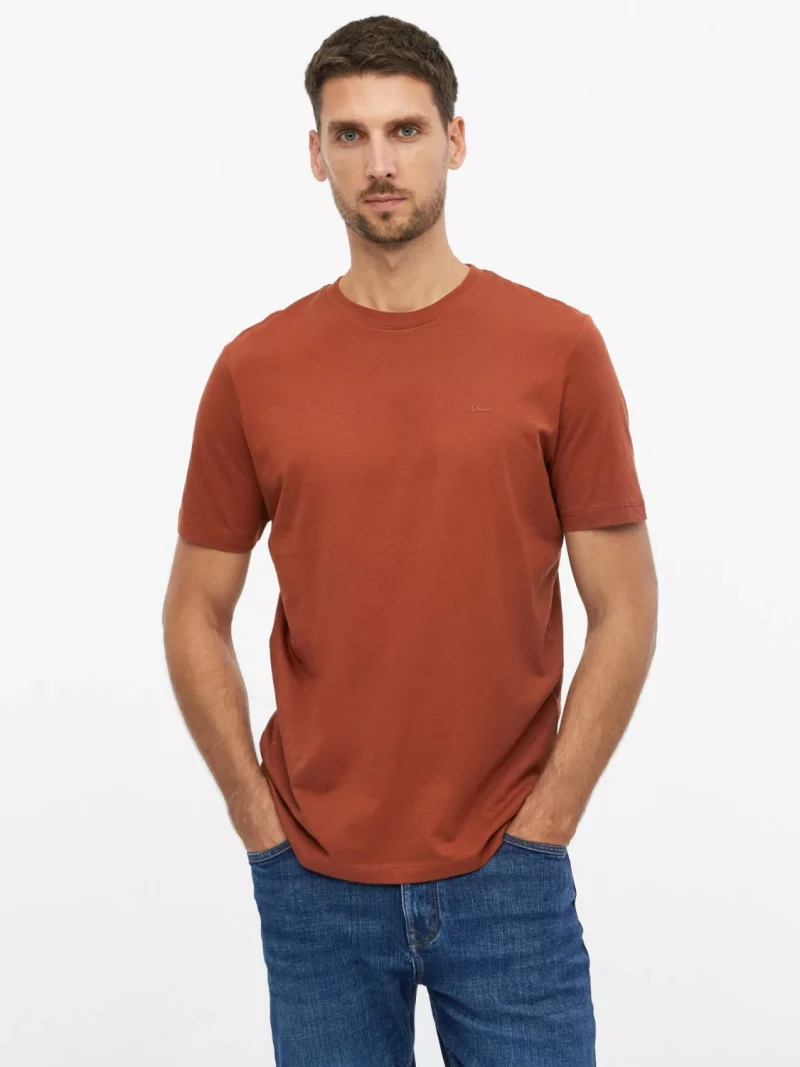 s.Oliver Tricou cu decolteu la baza gatului, barbati, din bumbac, Regular fit, Maro (SELECTATI MARIMEA: S)