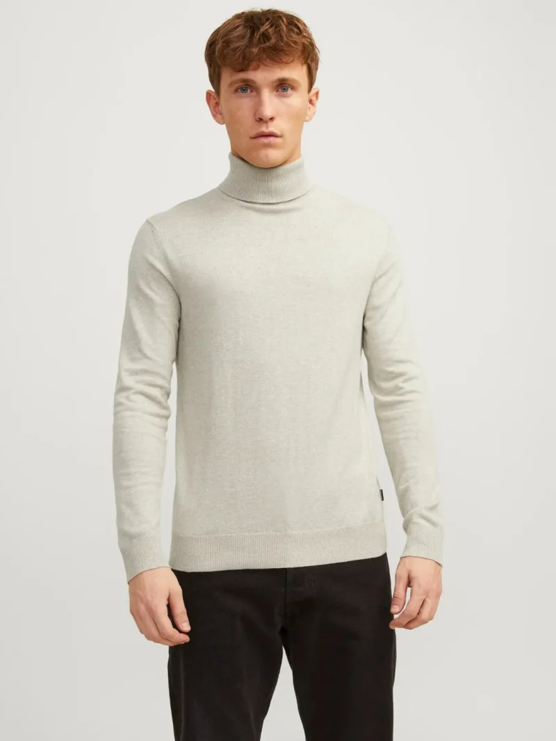 Jack & Jones Pulover tricotat barbati, cu guler inalt, Regular fit, JJEEMIL, Bej (SELECTATI MARIMEA: S)