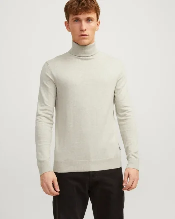 Jack & Jones Pulover tricotat barbati, cu guler inalt, Regular fit, JJEEMIL, Bej (SELECTATI MARIMEA: S)