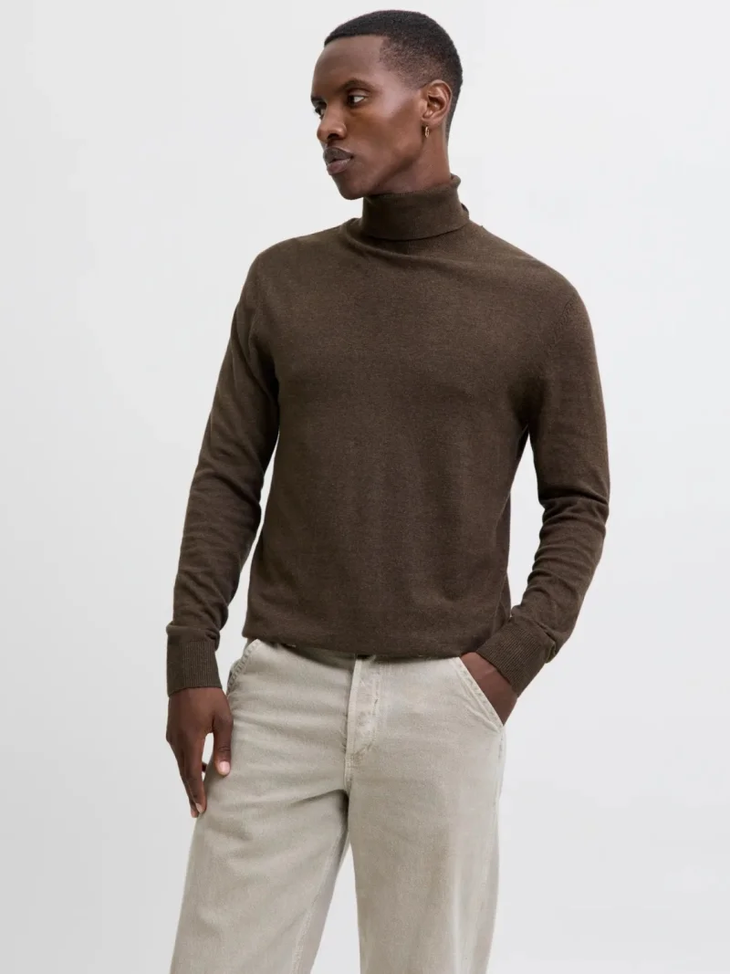Jack & Jones Pulover tricotat barbati, cu guler inalt, Regular fit, JJEEMIL, Maro inchis (SELECTATI MARIMEA: XS)