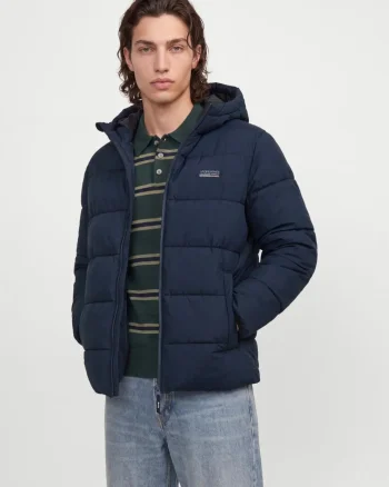 Jack & Jones Geaca barbati, PUFFER, cu gluga, Regular fit, JJEFREDDIE, Bleumarin inchis (SELECTATI MARIMEA: S)