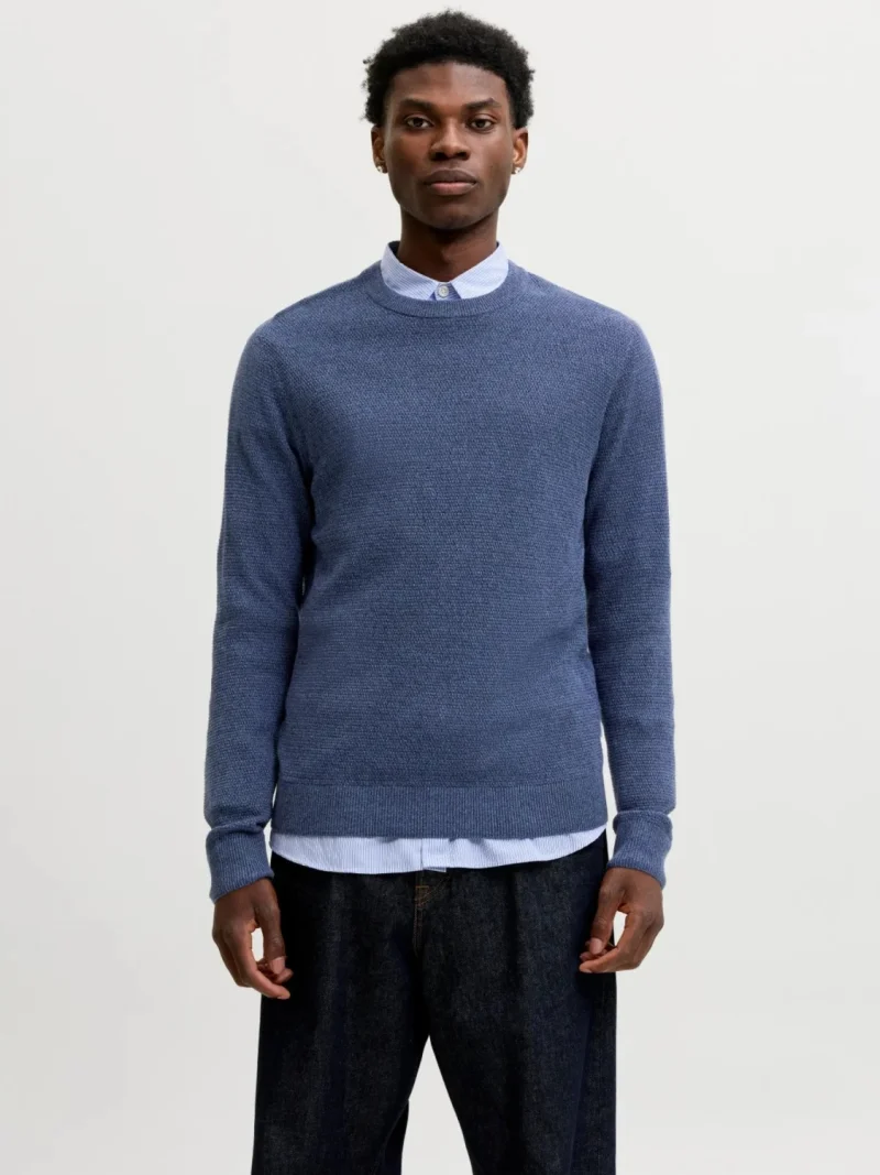 Jack & Jones Pulover tricotat barbati, din bumbac organic, Regular fit, JAURYDER, Albastru (SELECTATI MARIMEA: S)