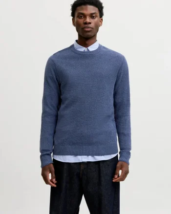 Jack & Jones Pulover tricotat barbati, din bumbac organic, Regular fit, JAURYDER, Albastru (SELECTATI MARIMEA: S)