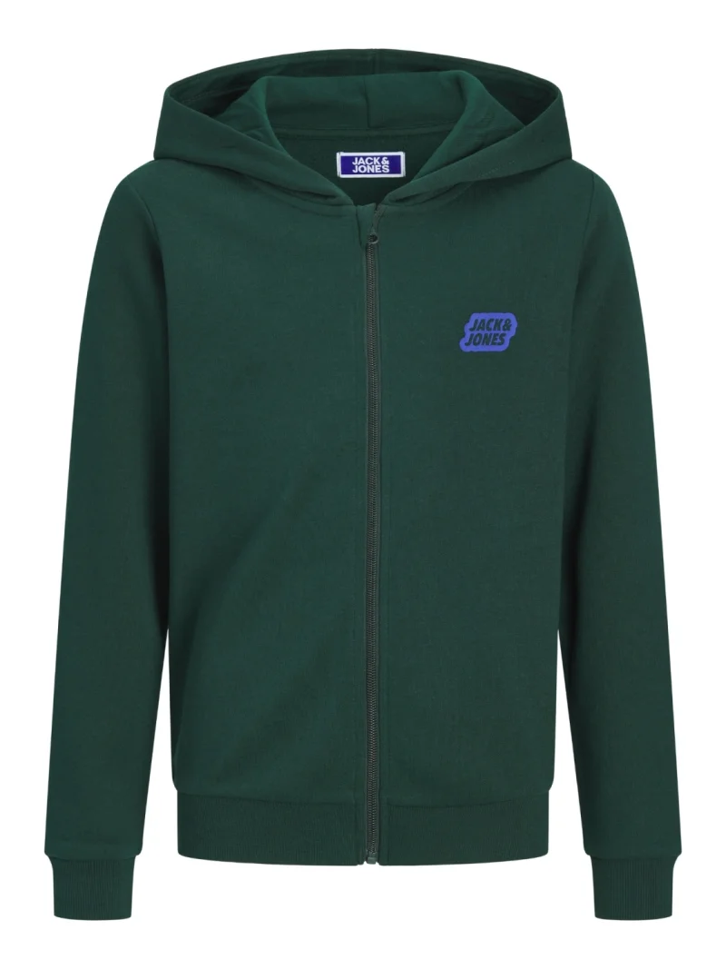 Jack & Jones Hanorac baieti cu gluga si fermoar, Regular Fit, JJAMI, Verde inchis (SELECTATI MARIMEA: 140 cm)