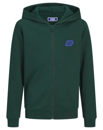 Jack & Jones Hanorac baieti cu gluga si fermoar, Regular Fit, JJAMI, Verde inchis (SELECTATI MARIMEA: 140 cm)