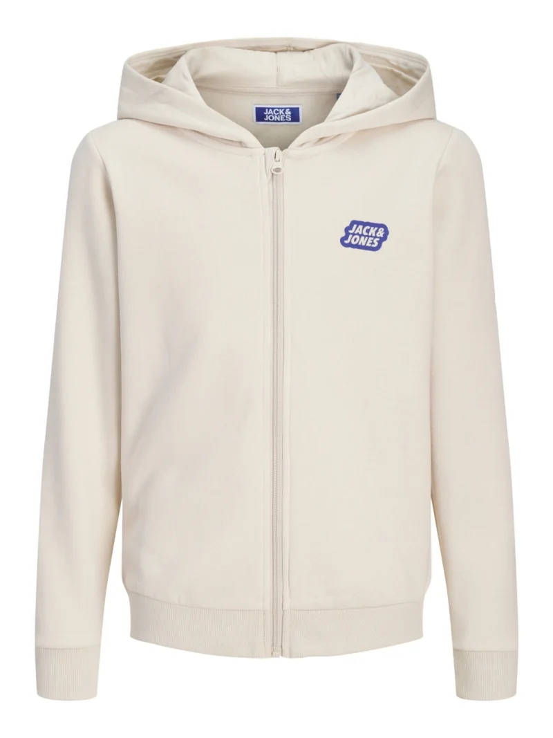 Jack & Jones Hanorac baieti cu gluga si fermoar, Regular Fit, JJAMI, Bej (SELECTATI MARIMEA: 140 cm)