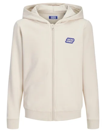 Jack & Jones Hanorac baieti cu gluga si fermoar, Regular Fit, JJAMI, Bej (SELECTATI MARIMEA: 140 cm)