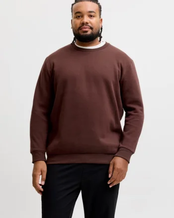 Jack & Jones Plus Bluza barbati big sizes, cu decolteu la baza gatului, Relaxed Fit, JJEBRADLEY, Visiniu (SELECTATI MARIMEA: 7XL)