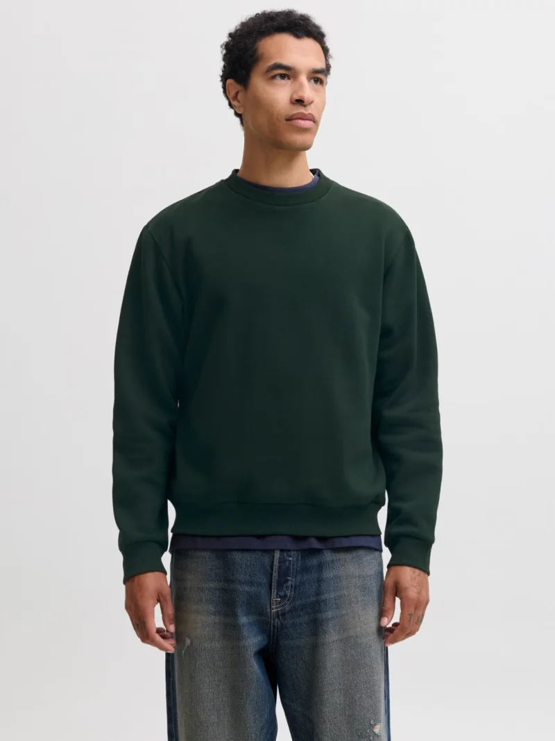 Jack & Jones Bluza barbati, simpla cu decolteu la baza gatului, JJEBRADLEY, Verde inchis (SELECTATI MARIMEA: L)