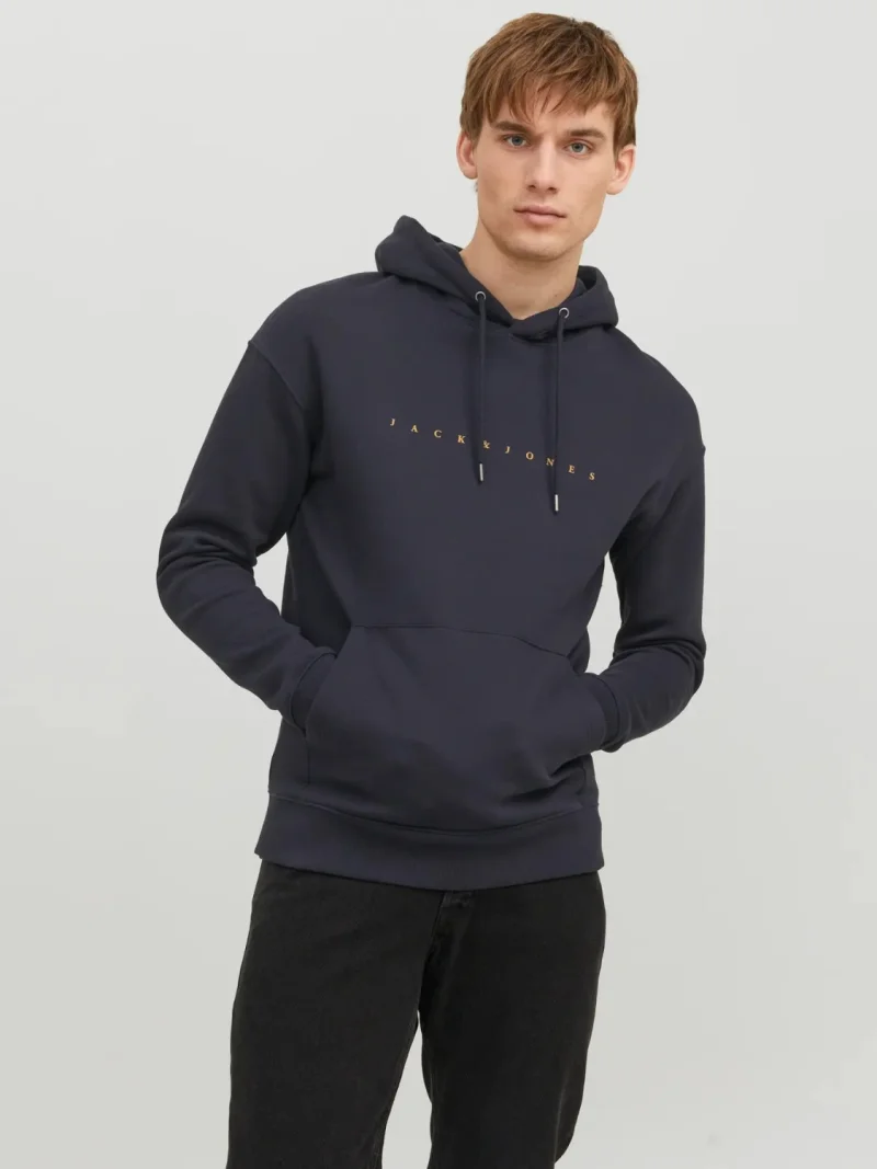Jack & Jones Hanorac barbati, cu gluga fara fermoar, Relaxed Fit, JJESTAR, Bleumarin inchis (SELECTATI MARIMEA: L)