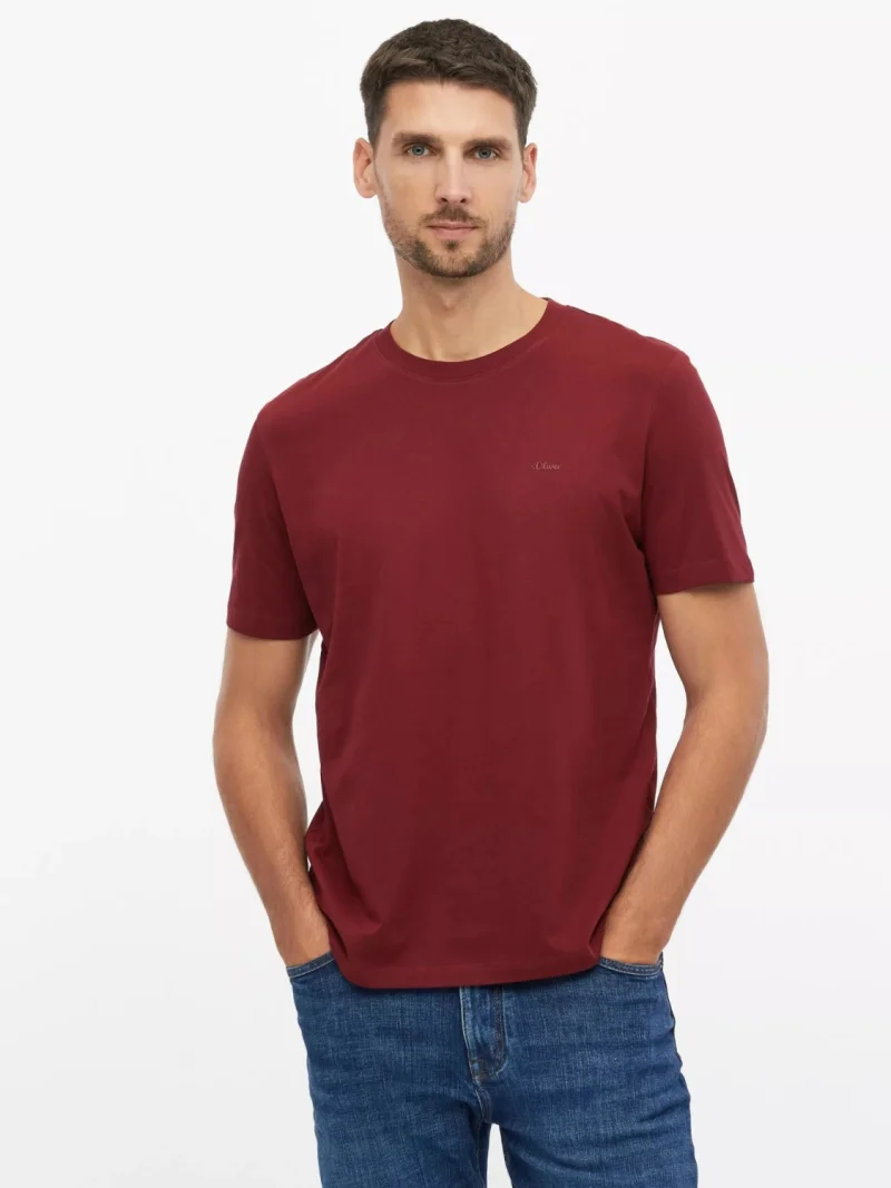 s.Oliver Tricou barbati din bumbac, cu decolteu la baza gatului, Regular fit, Bordeaux (SELECTATI MARIMEA: S)