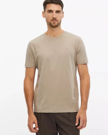 s.Oliver Tricou barbati din bumbac, cu decolteu la baza gatului, Regular fit, Maro deschis (SELECTATI MARIMEA: S)