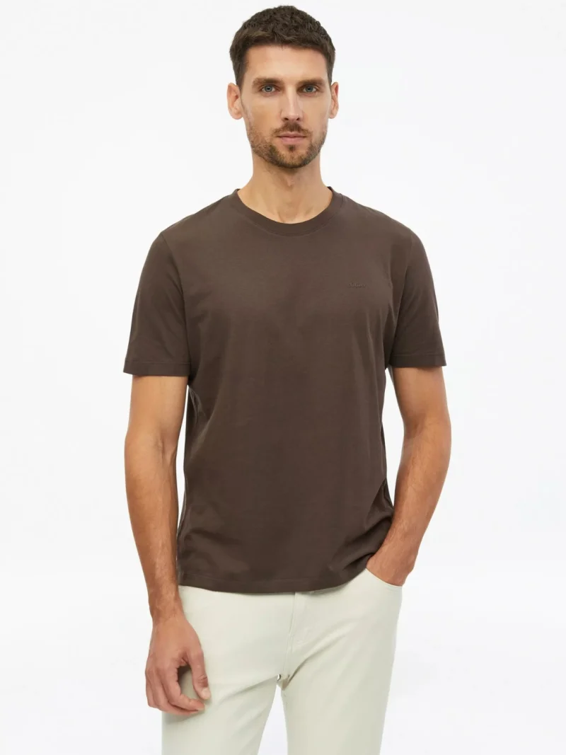 s.Oliver Tricou barbati din bumbac, cu decolteu la baza gatului, Regular fit, Maro (SELECTATI MARIMEA: S)