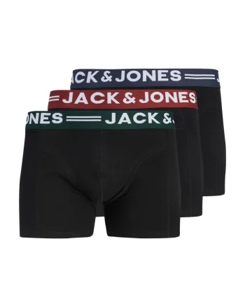 Jack & Jones Underwear barbati Set 3 perechi de boxeri, cu talie medie, SENSE, Negru (SELECTATI MARIMEA: S)