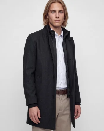 Jack & Jones Palton barbati din amestec de lana, cu dubla inchidere, Negru (SELECTATI MARIMEA: S)