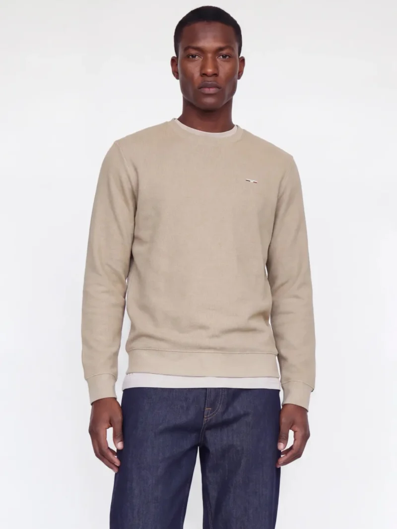 Jack & Jones Pulover barbati din bumbac organic, decolteu la baza gatului, Regular Fit, JPRBLUALVES, Bej (SELECTATI MARIMEA: M)