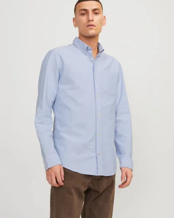 Jack & Jones Camasa barbati, Casual cu croiala Slim Fit, din bumbac, Albastru deschis (SELECTATI MARIMEA: XS)