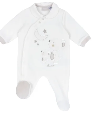 Salopeta bebelusi Chicco din velur, alb, 02602-65MFCI