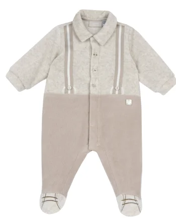 Salopeta bebelusi Chicco din velur, Bej cu model, 00372-69MFCI