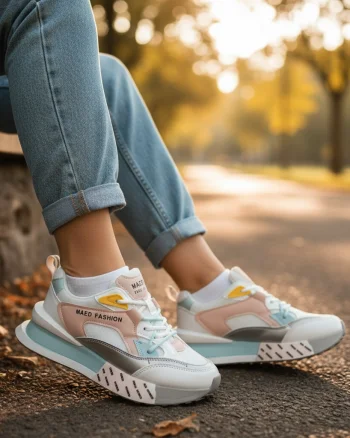 Adidasi dama casual albi cu roz CL2312 N11-1