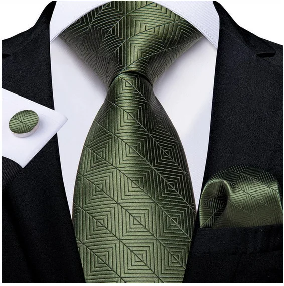 Set cravata verde + batista + butoni - matase - model 521