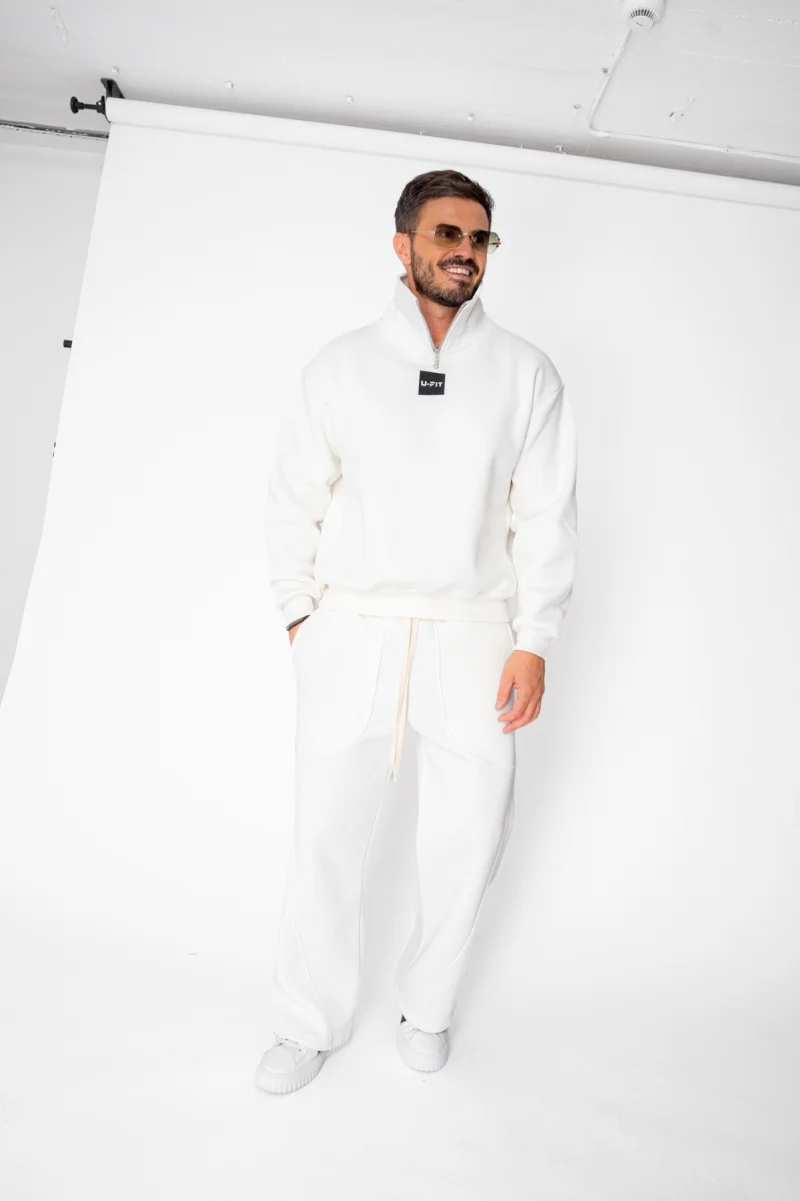Set Winter bluza cu fermoar la guler si pantalon Balloon Off White