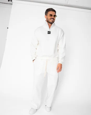 Set Winter bluza cu fermoar la guler si pantalon Balloon Off White