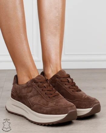 Pantofi sport damă din piele naturală Intoarsa cu talpă înaltă CRL1864 Cafeniu