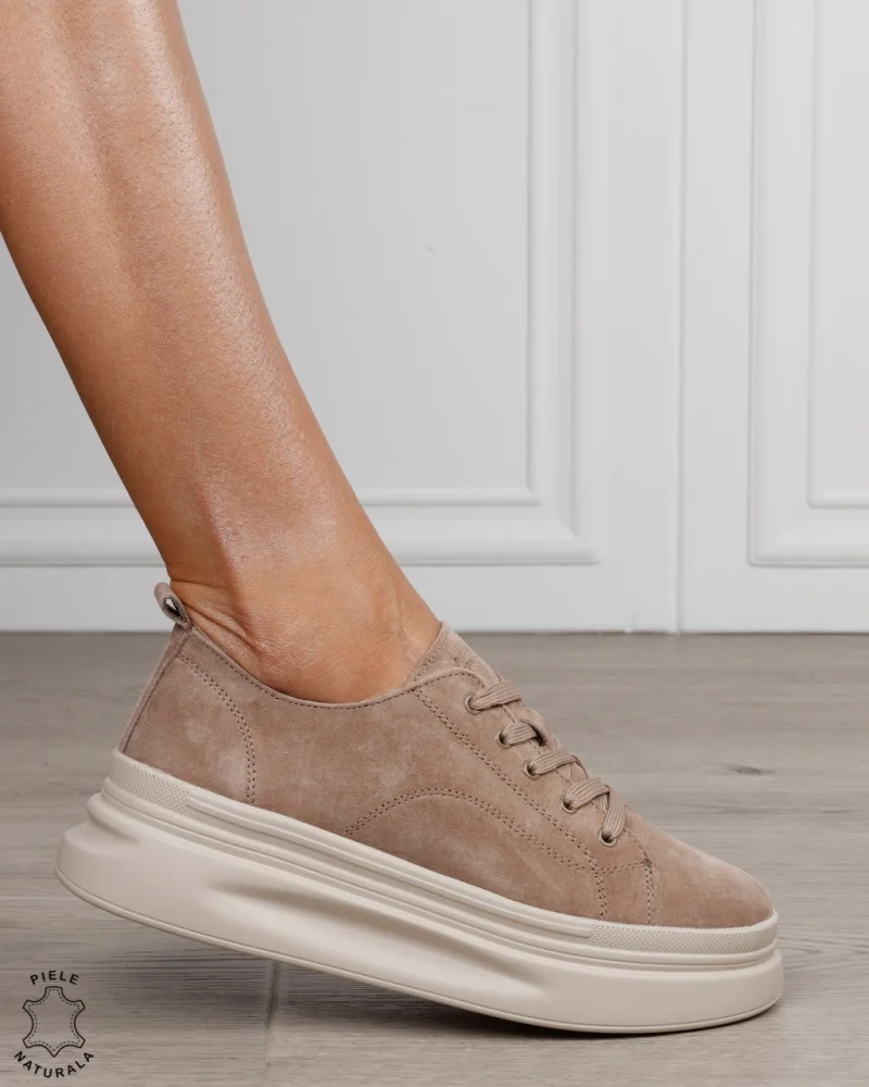 Pantofi sport damă din piele naturală Intoarsa CRL1865 KHAKI