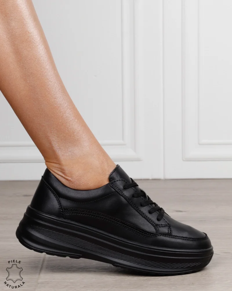 Pantofi sport damă din piele naturală, stil clasic și versatil CRL1867 NEGRU