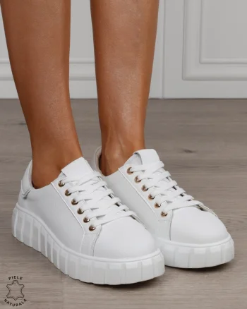 Pantofi sport damă din piele naturală cu design modern CRL1869 ALB